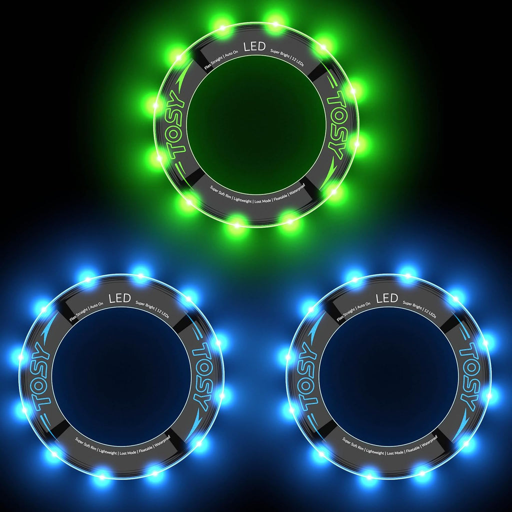 TOSY Flying Ring Bundle - 3 Pack of 2X Bright Blue & Green LED Lights | Perfect for Outdoor Fun