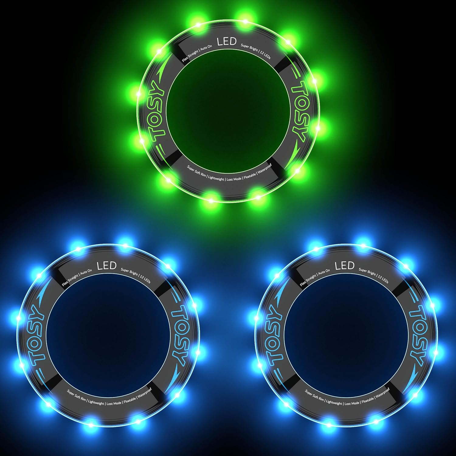 TOSY Flying Ring Bundle - 3 Pack of 2X Bright Blue & Green LED Lights | Perfect for Outdoor Fun