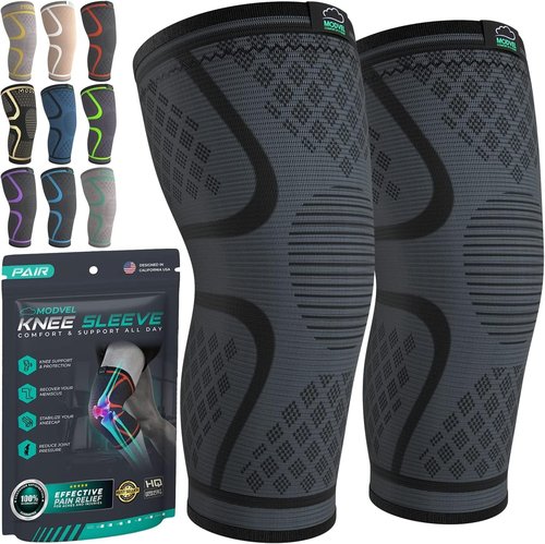 Modvel Knee & Ankle Brace Bundle - Black Compression Sleeves for Pain Relief & Joint Support