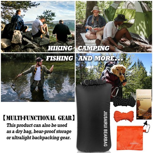 JIUSAIRUI 7.8Oz Ultralight Bear Bag Hanging Kit: 30D Waterproof Bear Proof Food Storage for Backpacking and Camping Alternative to Bear Canister (10L)