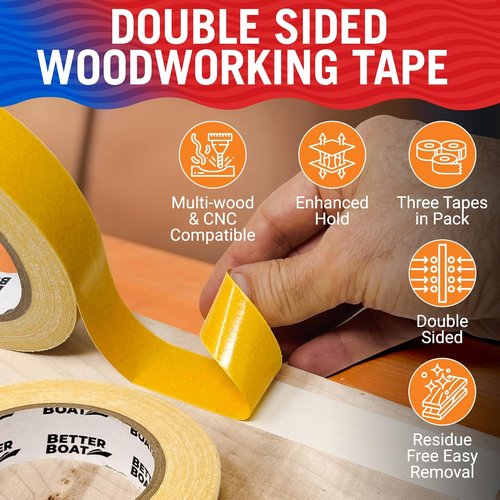 Better Boat Double-Sided Woodworking Tape - Heavy-Duty, No Residue, 1 in x 180 Ft | Marine Grade CNC Template
