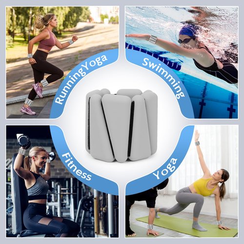 Wrist Weights Set of 2, Adjustable Silicone Workout Weights for Women and Men, Wearable Ankle/Wrist Weights Suitable for Yoga, Dance, Pilates, Pool Exercises and Jogging (Grey)