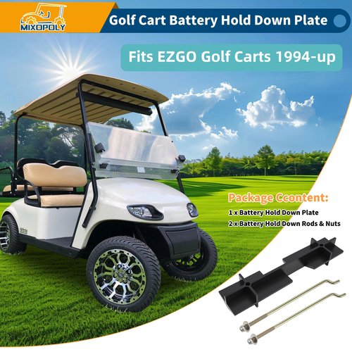 Mixopoly Golf Cart Battery Hold Down Plate with Rods Kit Fits EZGO TXT & RXV 1994-up Electric Models (Six Batteries, 2 * 3 Arrangement), OEM # 70045-G01, 612867, 01101-G01