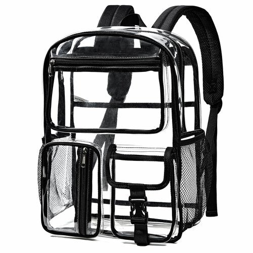 gdbis Heavy Duty Clear Backpack for Stadium Events, Large Capacity Clear Bookbag Transparent Backpack with Reinforced Strap for College Work Travel Concerts Security - Black