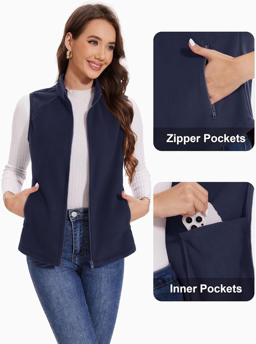MAGCOMSEN Women's Fleece Vest - Lightweight Zip-Up Sleeveless Jacket with Pockets | Soft & Warm Outerwear