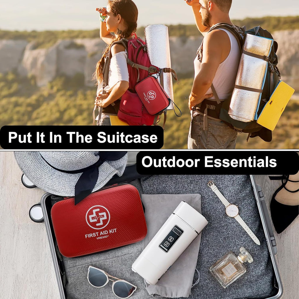 VRIEXSD Premium First Aid Kit - 320-Piece Waterproof Hard Shell for Home, Camping, Travel & Emergencies - Red