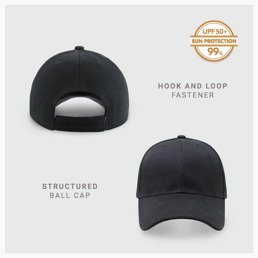 2-Pack Classic Structured Baseball Cap Adjustable Snapback Multipack Ball Caps for Custom Embroidery Running Workouts Outdoor (Black, 2)