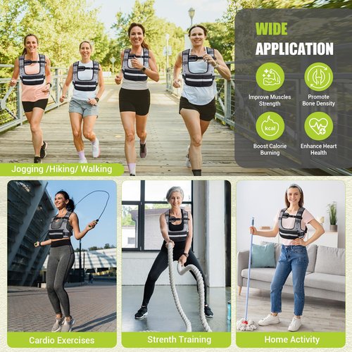 Adjustable Weighted Vest for Women, 6-12lb U-Shaped Weight Vest with 6 Iron Sand Bags, Rucking Vest with Extended Shoulder Pads & Plus Pockets for Running, Walking and Strength Training