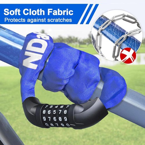 NDakter Bike Lock, 5 Digit Combination Heavy Duty Anti Theft Bicycle Chain Lock, 2.62/3.2/4.27/5/6Ft Long, High Security Resettable, Suitable for Bike, Scooter, Door, Gate, Fence-4/6mm Thick