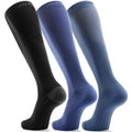 FITRELL 3 Pairs Compression Socks for Women and Men 20-30mmHg- Muscle Support Socks for Travel, Running, Nurse, Knee High, Black+Light Blue+Dark Blue L/XL