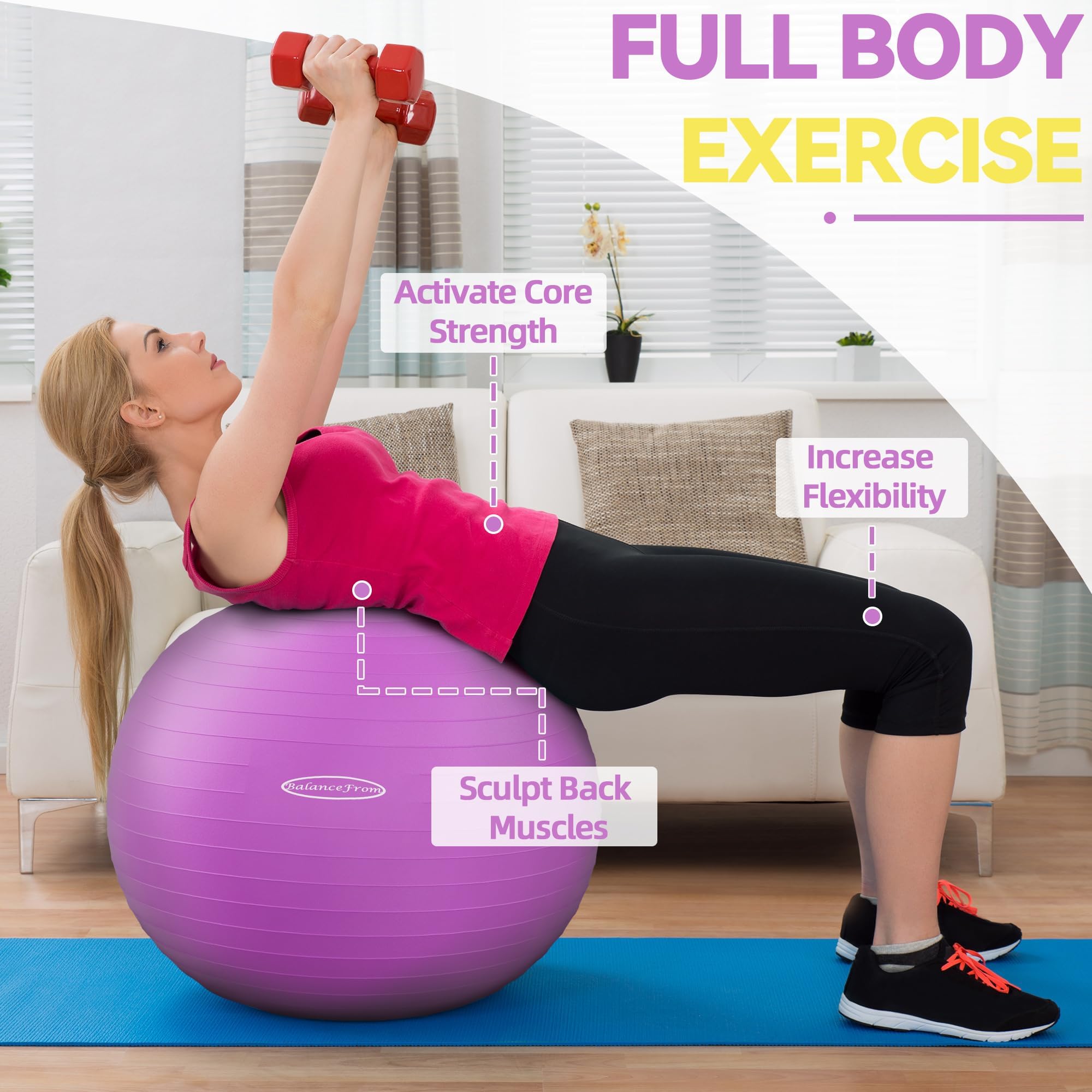 Fitvids Anti-Burst and Slip Resistant Exercise Yoga Ball for Fitness with Quick Pump – 2 – 30-inch – Purple
