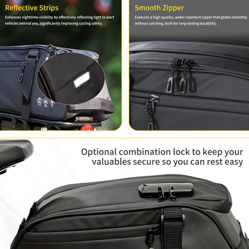 TGpao Waterproof Rear Bike Rack Bags with a coded lock, Reflectivee Bike Battery Bag for Bicycles Rear Rack, 8L Panniers Ebike Trunk Bag Cycling Pounch for Travel Commute (13.8" x 5.5" x 5.9")