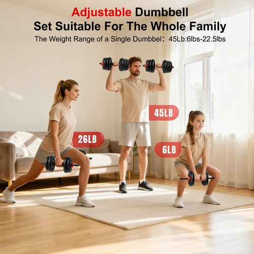 SCEPKN Adjustable Dumbbell Set, 10/20/30/45/70/90lbs Free Weight Set with Connector, 5 in1 Dumbbells Set Used as Barbell, Kettlebells, Push up Stand,Weight Plate, Fitness Exercises for Home Gym Suitable Men/Women