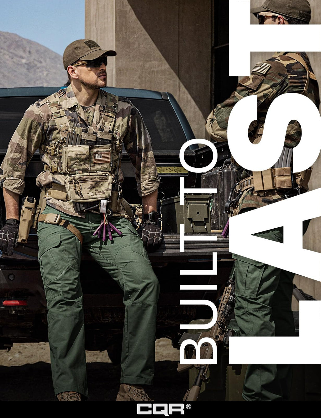 CQR Men's Tactical Pants, Water Resistant Ripstop Cargo Pants, Lightweight EDC Work Hiking Pants, Outdoor Apparel, Raider Mag Green Kelp, 34W x 34L