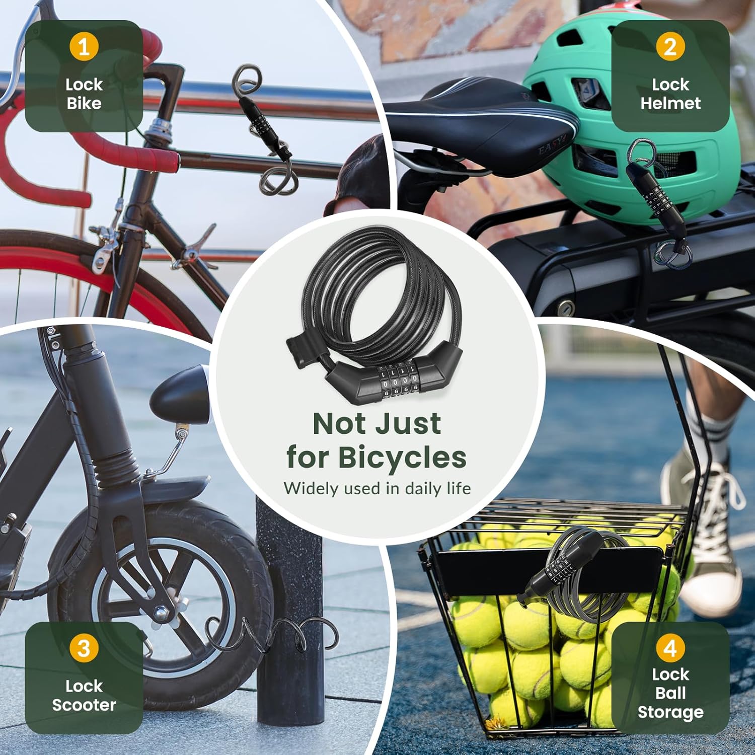 Titanker Bike Lock Cable - 4 Feet Self-Coiling Combination Lock for Kids | Black 5/16 Inch Diameter