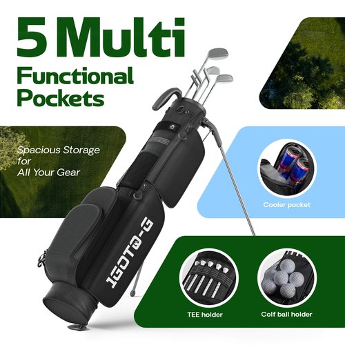 1GoTo-G Golf Lightweight Stand Bag, Par 3 Sunday Small Golf Bag with 2 Way Dividers Rain Hood Cooler Pocket Shoulder Strap and Multiple Storage Pockets for Men and Women