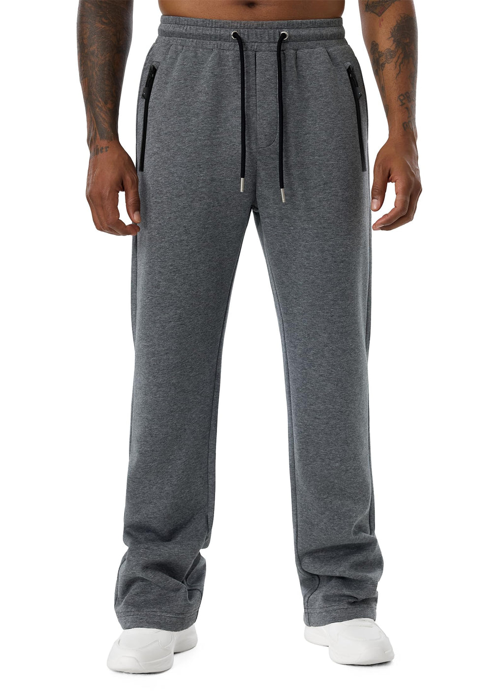 QIUDAOHENG Mens Sweatpants Drawstring Knit Workout Jogger Open Bottom Sweatpants for Men with Zipper Pocket Size S-3XL Dark Gray
