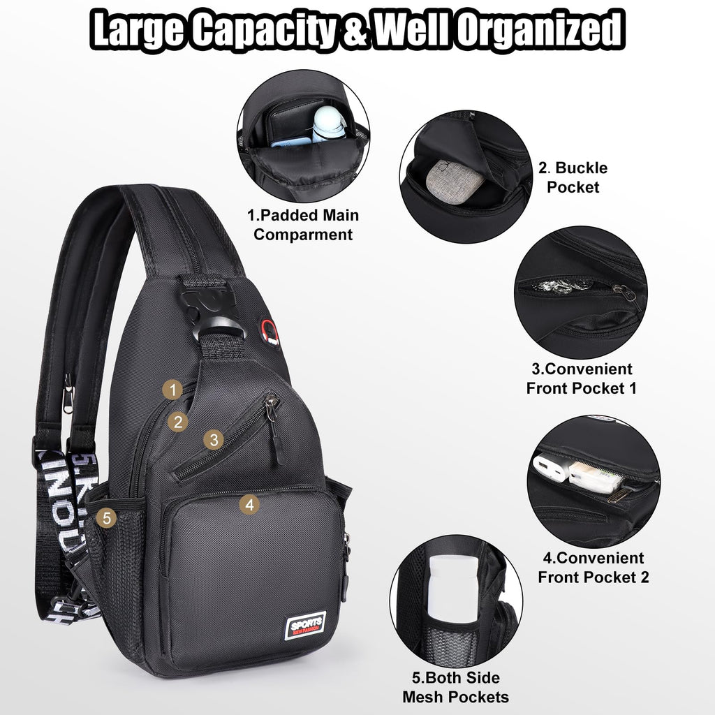VALUEQLO Crossbody Backpack Convertible Sling Bag for Women Men with Adjustable Strap Small Casual Daypack for Hiking Traveling (Small, 11-Inch, Black)