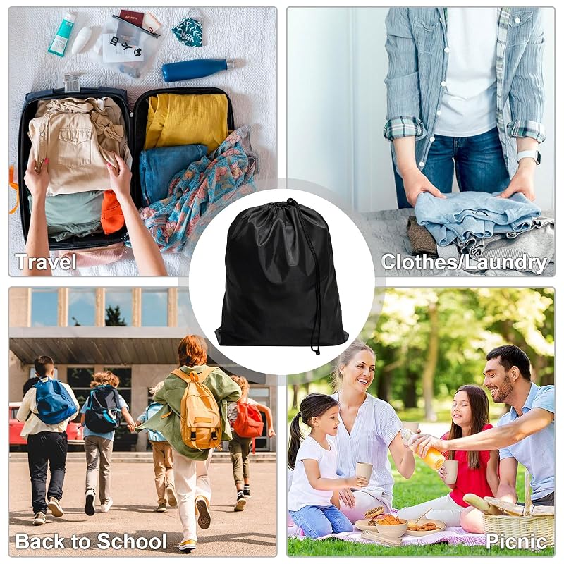 8-Pack Drawstring Bags with Toggle - Durable Nylon Cinch Sacks, Gym, Travel, Black 8 x 6 Inch