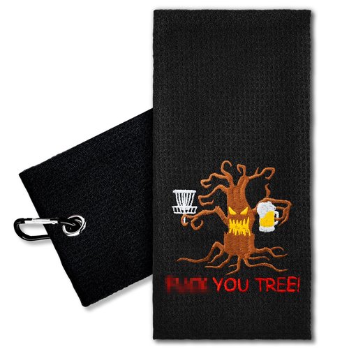 ERHACHAIJIA Tree Embroidered Golf Towel with Clip - Funny Golf Accessory Gifts for Men, Women, Disc Golf Lovers - Birthday, Retirement