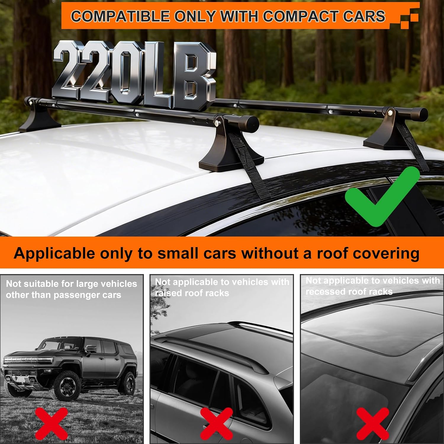 Skiennix 48in Car Roof Rack Cross Bars - Heavy-Duty Luggage Carrier for Compact Cars | 220lbs Capacity