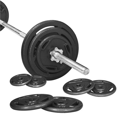 Fitvids Signature Fitness Cast Iron Standard Weight Plates Including 5FT Standard Barbell with Star Locks – 45-Pound Set (35 Pounds Plates + 10 Pounds Barbell) – nan – Black