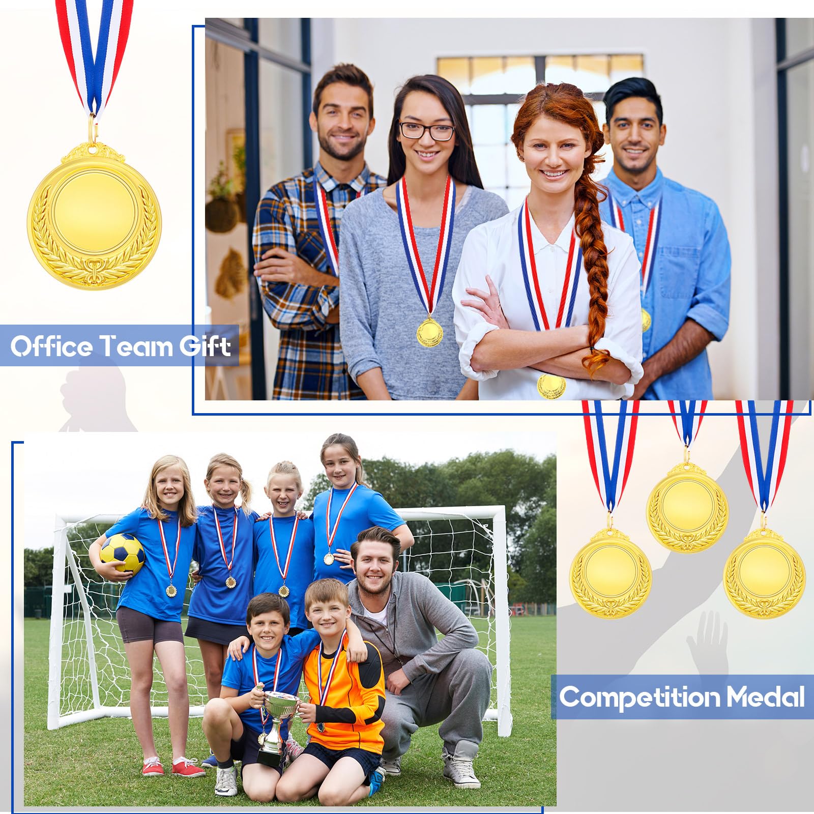 Kigeli 50 Pcs Blank Award Medals with Neck Ribbons Design Your Own Medals Kit Participation Trophy Metal Winner Award Prize for Adults Sports (Gold)