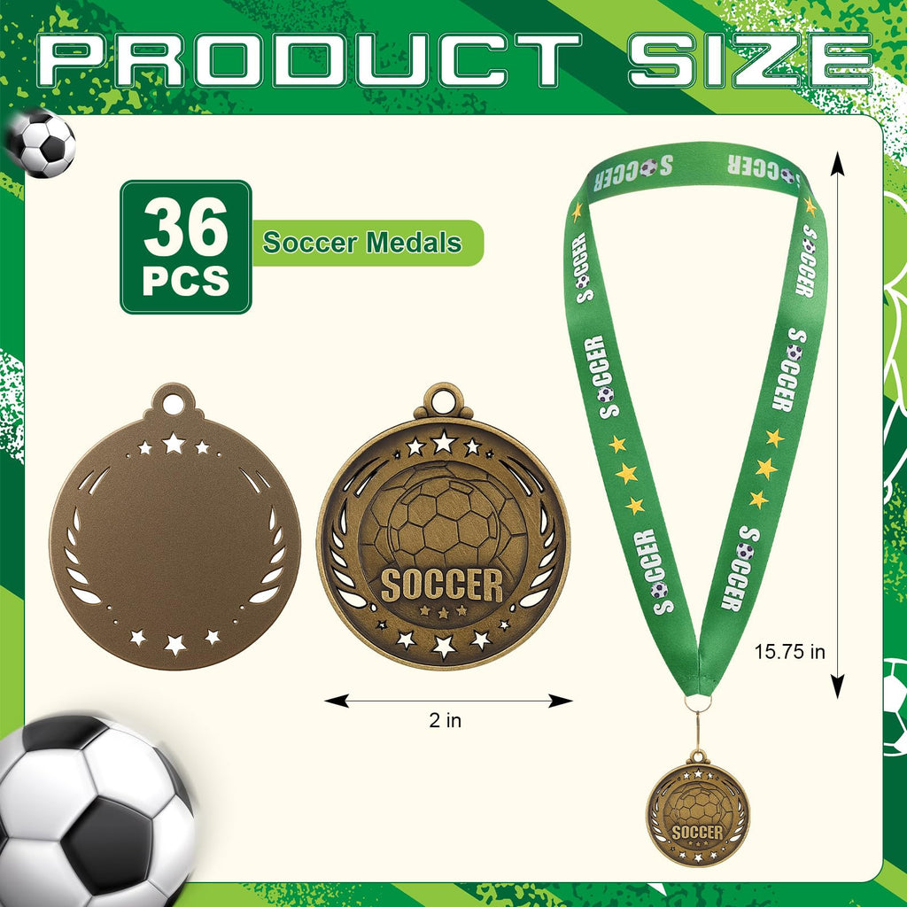 Liliaafar 36 Pack Gold Medals 2" Football Soccer Baseball Softball Basketball Metal Medals Bulk Metal Award Trophies for Adults Team Sports Event Prizes Gifts (Soccer)