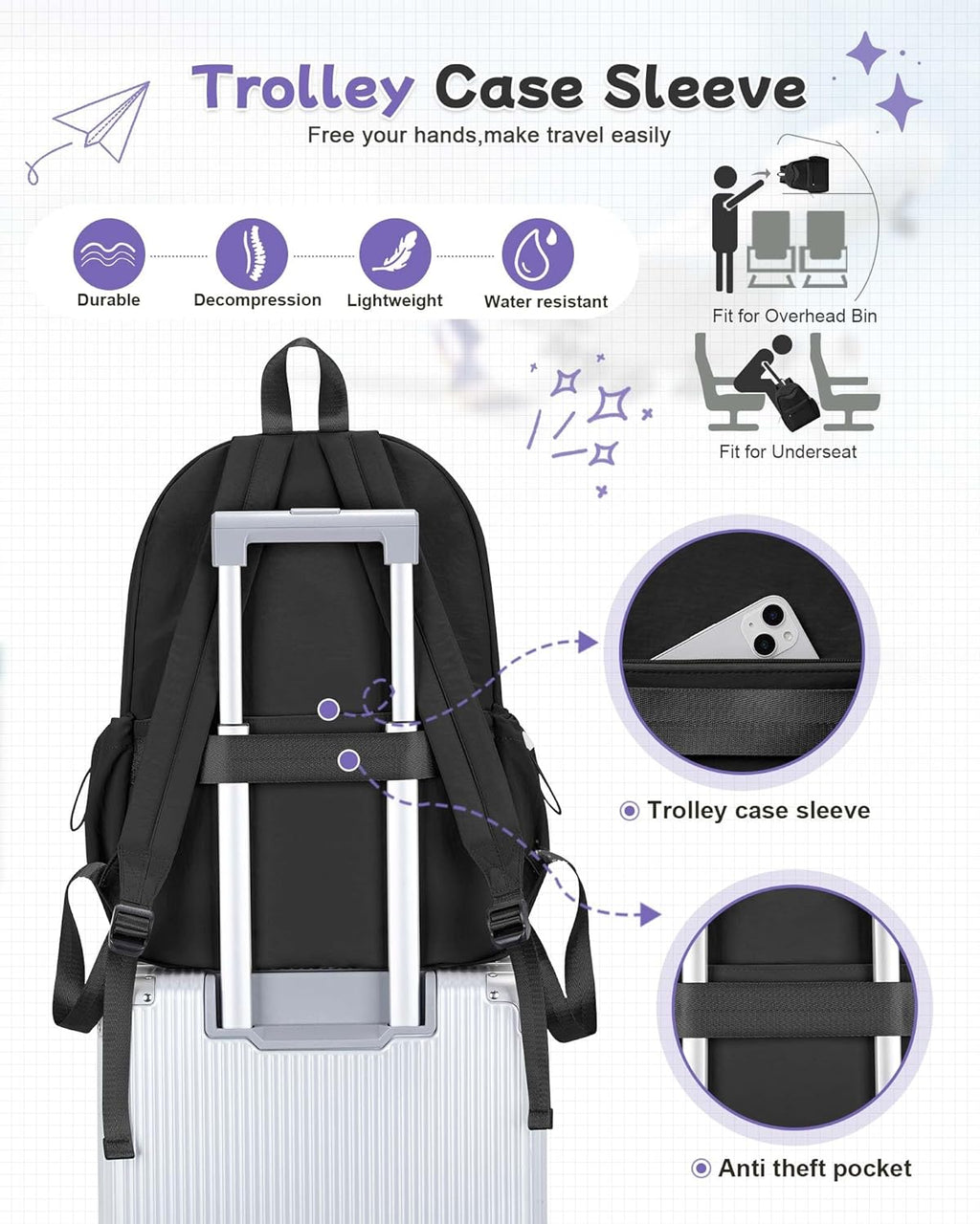 Skiennix Black Backpack - Lightweight School Bookbag for Teens & Adults | Casual Daypack