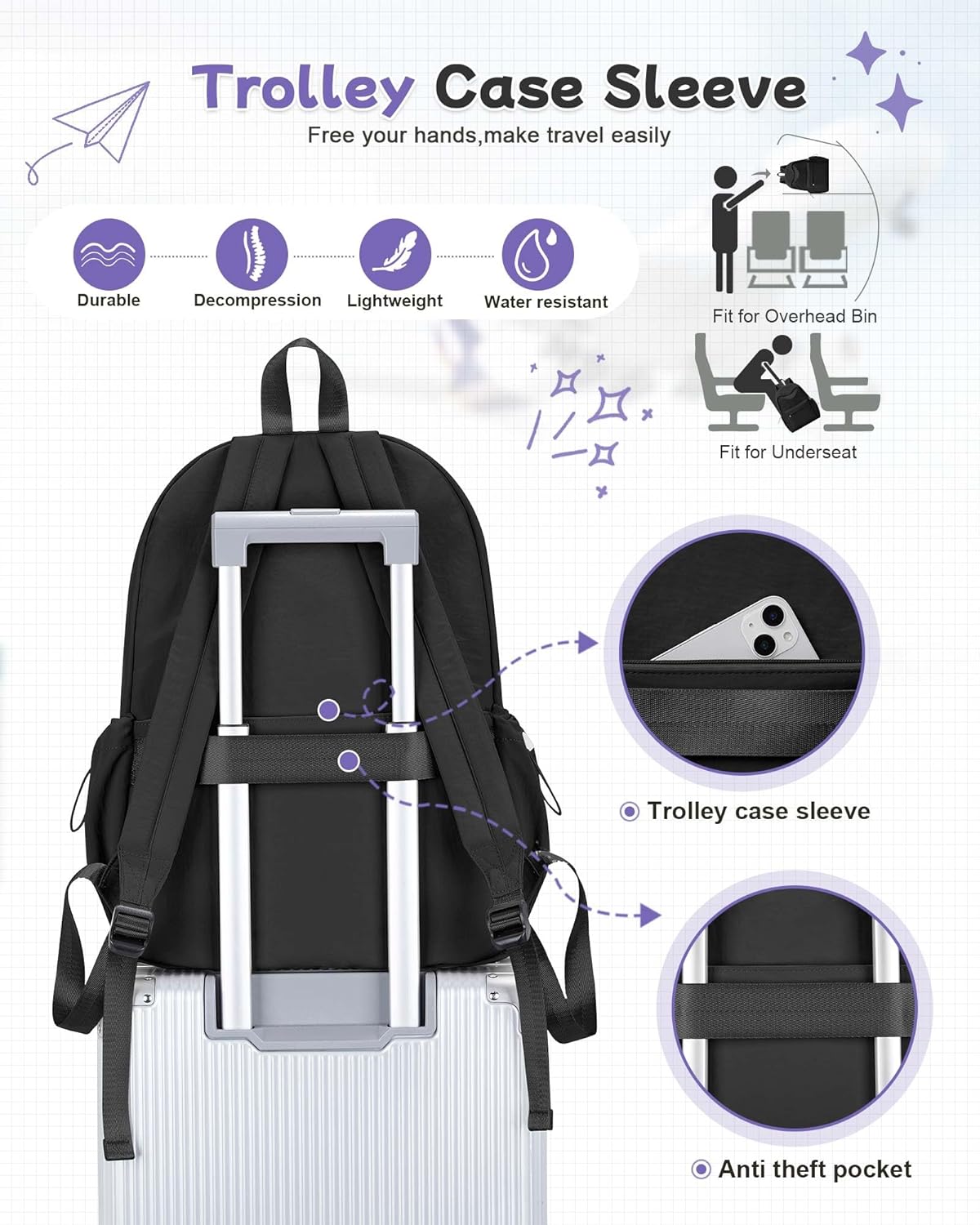 Skiennix Black Backpack - Lightweight School Bookbag for Teens & Adults | Casual Daypack