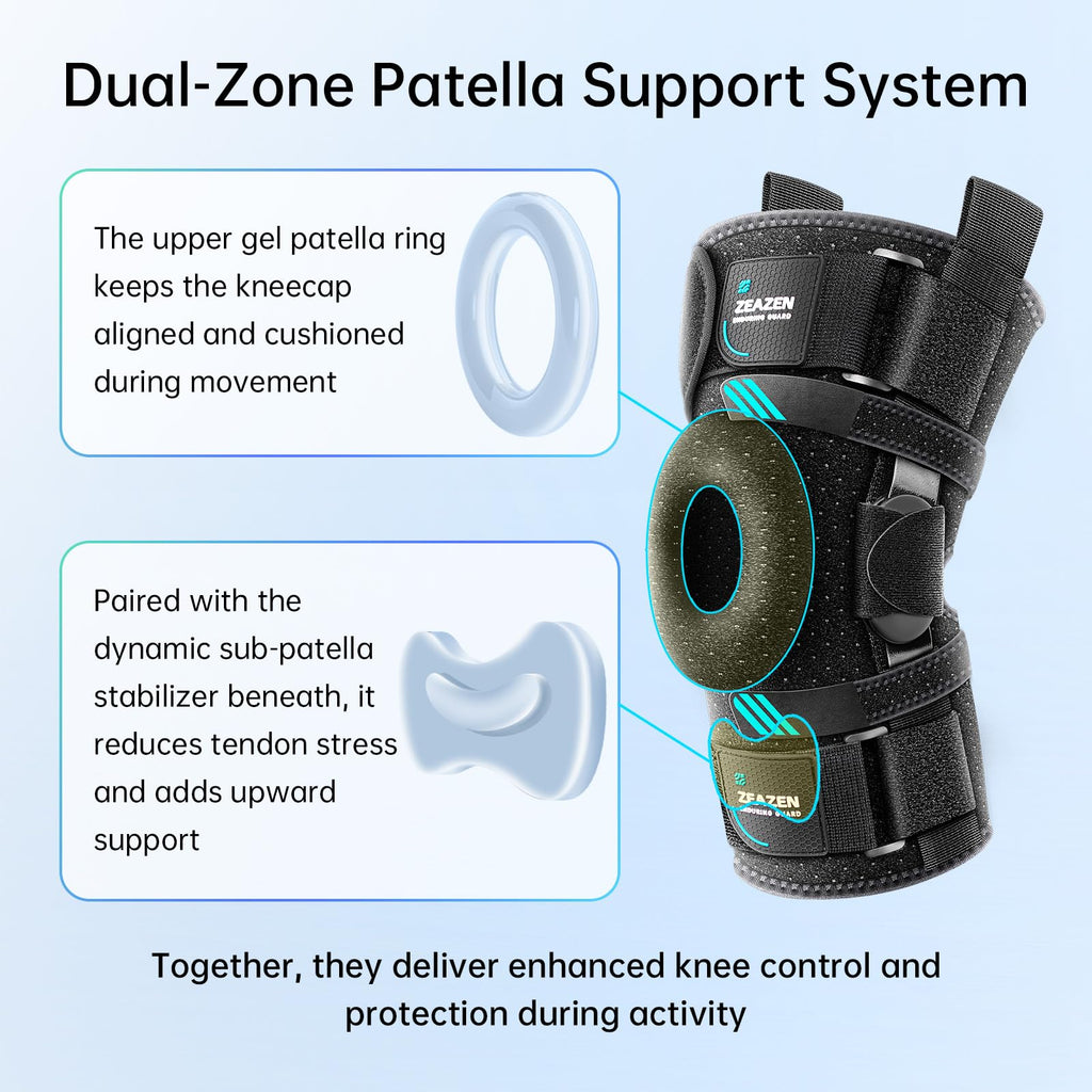 ZEAZEN Hinged Knee Brace with Dual Metal Side Stabilizers & Patella Support – Adjustable Open Patella Knee Support for Men and Women – Helps with ACL, MCL, Meniscus Issues – Breathable Design for Sports, Running, Workout (Medium)