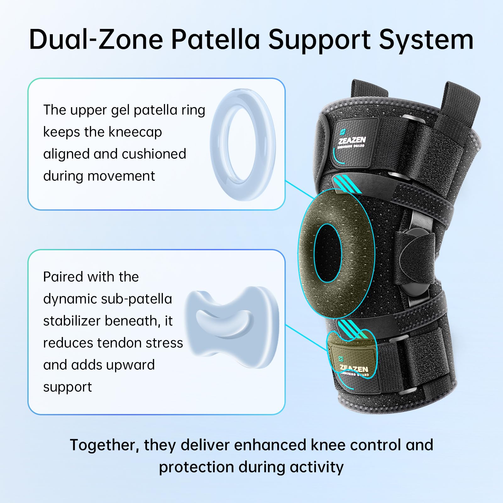 ZEAZEN Hinged Knee Brace with Dual Metal Side Stabilizers & Patella Support – Adjustable Open Patella Knee Support for Men and Women – Helps with ACL, MCL, Meniscus Issues – Breathable Design for Sports, Running, Workout (Medium)