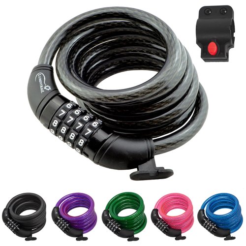 Lumintrail Combination Bike and Scooter Lock Cable - 6ft Bike Locks Heavy Duty Anti Theft with Combinations - Bike Cable Lock Combination with Lock Holder (1 Pack, Black)