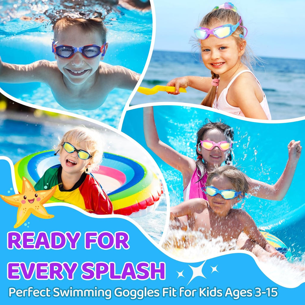 Vvinca Swim Goggles - Anti-Fog & UV Protection | No Leaking Design for Kids Ages 3-15 (2 Pack)