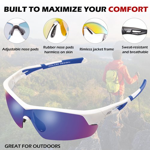 POLARS DESIGN Outdoor Sports Polarized Sunglasses for Men and Women, TR90 Frame, UV400 Protection, With Case, for Fishing Golf Hiking and Cycling