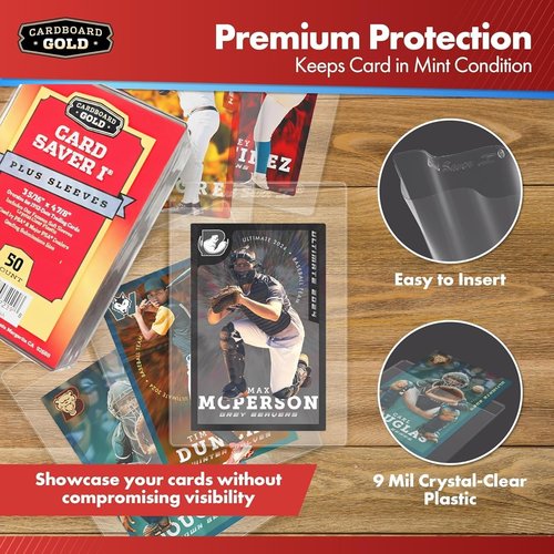 Cardboard Gold Card Saver 1 - 100 Count Semi-Rigid Trading Card Holders | PSA-Approved Protectors for Sports Cards