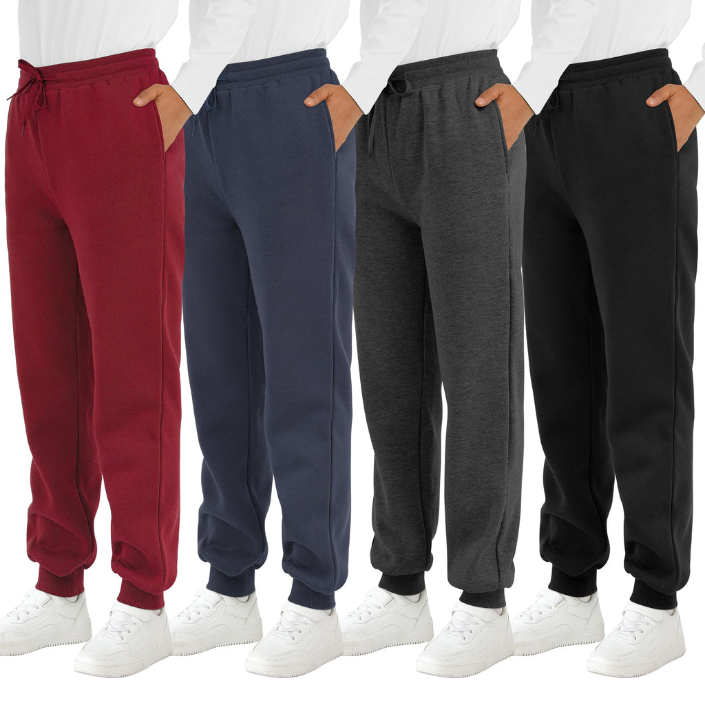 Resinta 4 Pack Boys' Fleece Sweatpants Kids Athletic Jogger Pants with Pockets Drawstring