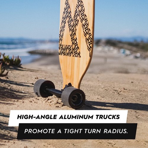 Magneto Bamboo Carving Longboard Skateboard Wood Deck - Drop-Through Deck for Stable Cruising - Longboard with Gold Bearings & Aluminum Trucks - 250 lb Weight Capacity, 38.5in x 9in