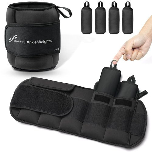 Sportneer 20lbs/Pair Adjustable Ankle Weights for Women and Men, Modularized Leg Weight for Yoga, Walking, Running, Aerobics, Gym, Physical Therapy (Black)