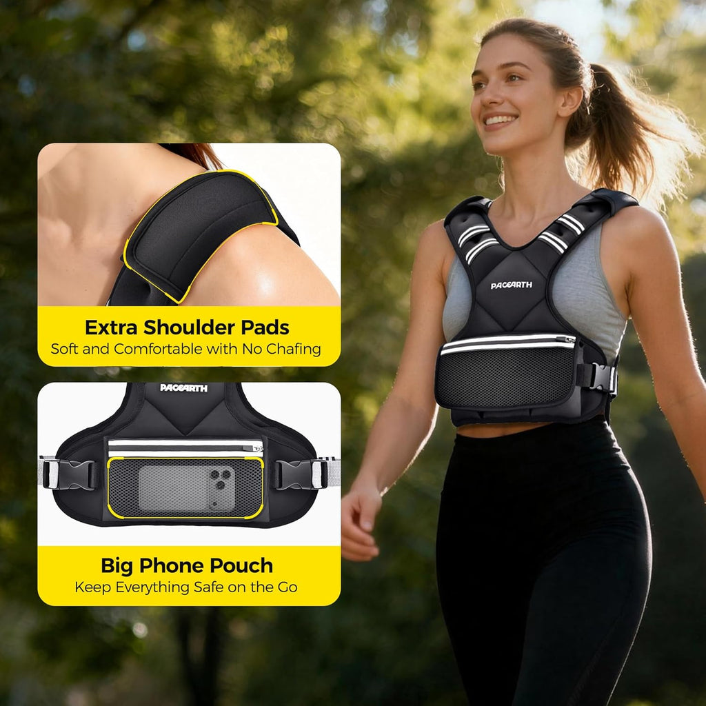 PACEARTH Adjustable Weight Vest - X-Shape Design for Home Workouts | 4-32lbs with Zipper Pouch, Available in Pink, Gray, Black