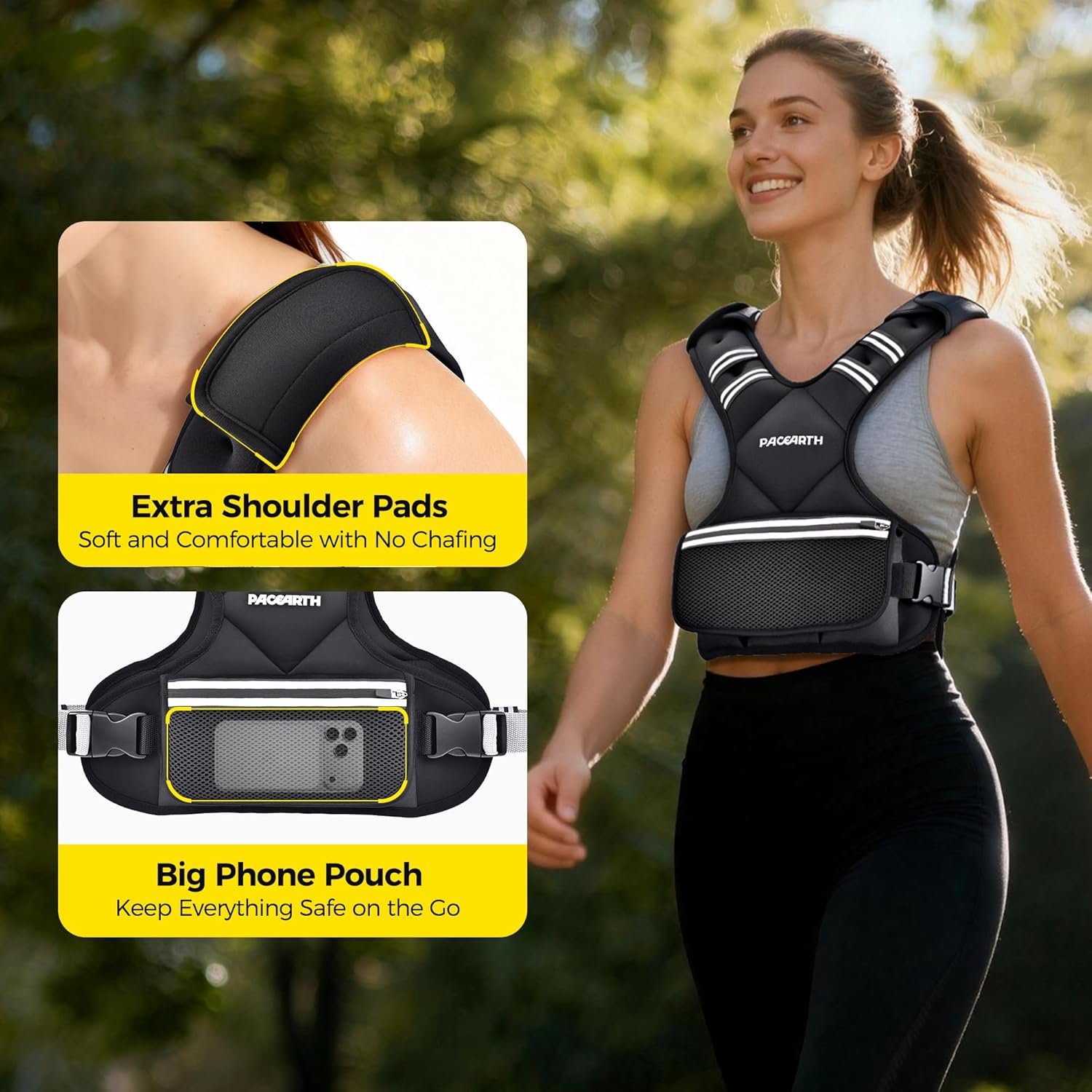 PACEARTH Adjustable Weight Vest - X-Shape Design for Home Workouts | 4-32lbs with Zipper Pouch, Available in Pink, Gray, Black