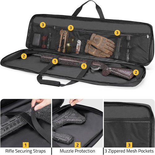 CVLIFE 42" Soft Rifle Case - Padded Long Gun Bag with Zipper Pockets & Adjustable Strap | Black
