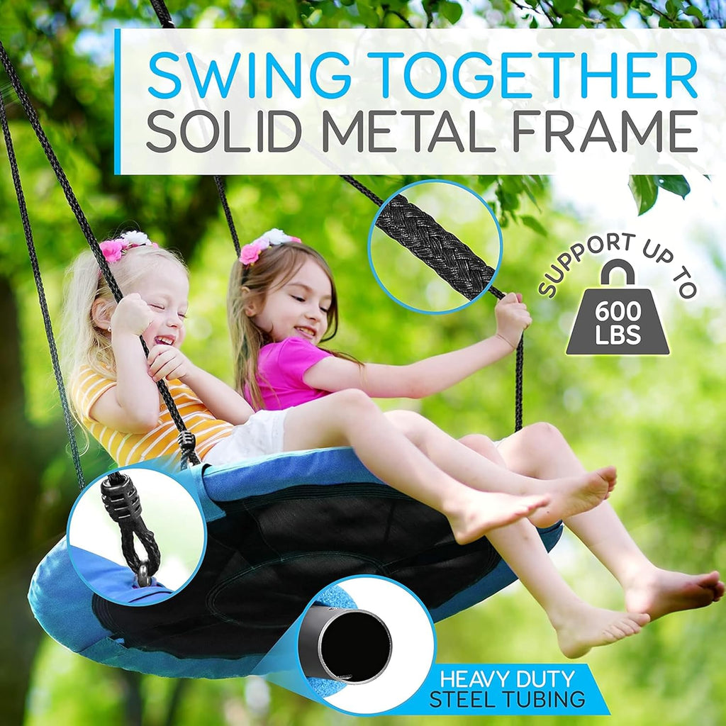 SereneLife Outdoor Tree Swing - 40” Saucer Swing with Adjustable Ropes & Center Swivel Spinner (Blue)