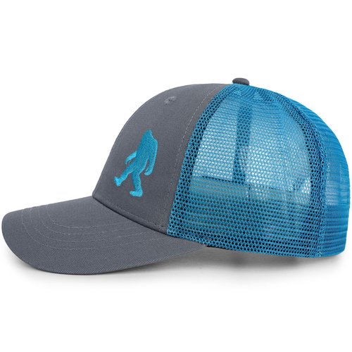 Bigfoot Sasquatch Hats for Men Women, Trucker Hats with Gift Box Packaging, Perfect as a Bigfoot Gifts Grey/Blue