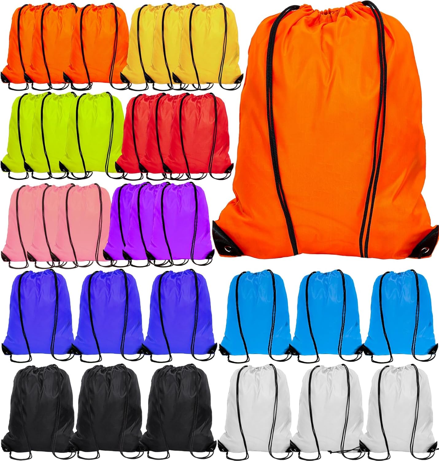 PAXCOO Drawstring Backpack Set - 30 Nylon Cinch Sacks in 10 Vibrant Colors for Sports & Events