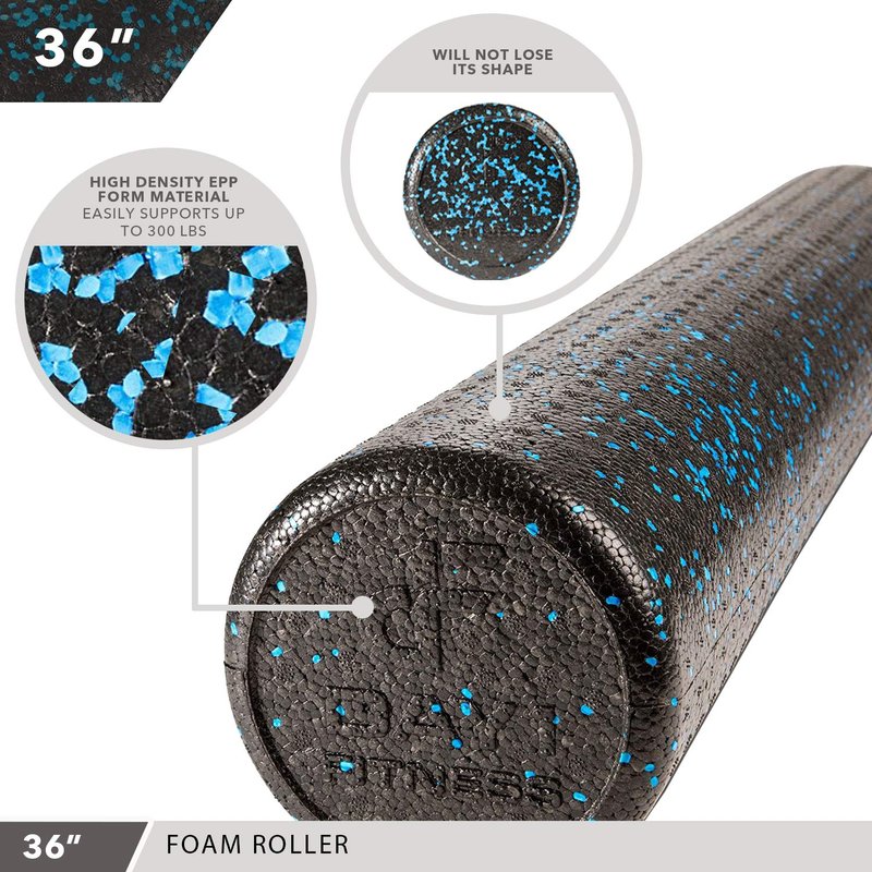 High Density Muscle Foam Rollers by Day 1 Fitness - Sports Massage Rollers for Stretching, Physical Therapy, Deep Tissue, Myofascial Release - Ideal for Exercise and Pain Relief - Speckled Blue, 36”