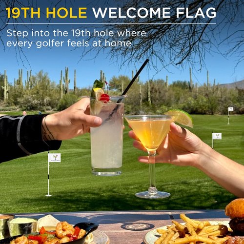 KINGTOP 19th Hole Golf Flag for Backyard Practice Putting Green, PGA Junior Standards, Double Sides 420D Nylon with Tube Insert, 6x8 Inch, 19th Hole Welcome Flag