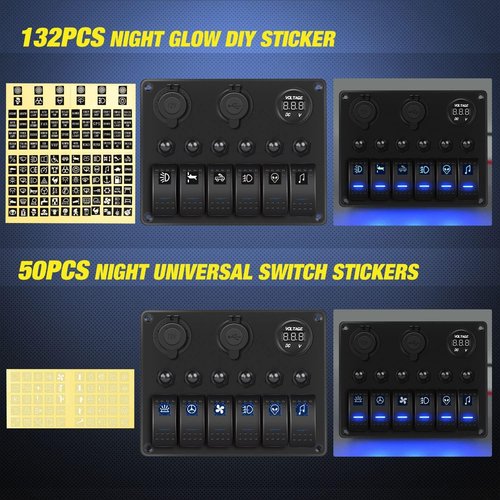 Nilight 6 Gang Rocker Switch Panel - Waterproof Pre-Wired Aluminum with USB & Voltmeter for 12V/24V Vehicles