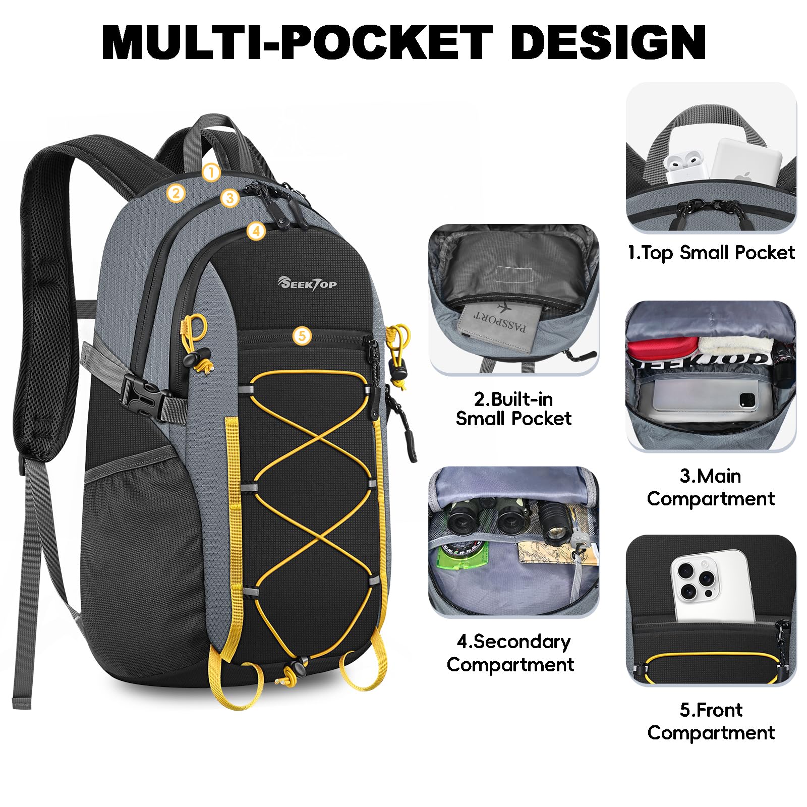 Seektop 20L Foldable Waterproof Hiking Backpack, Ultralight Small Lightweight Daypack Packable Backpack for Men Woman