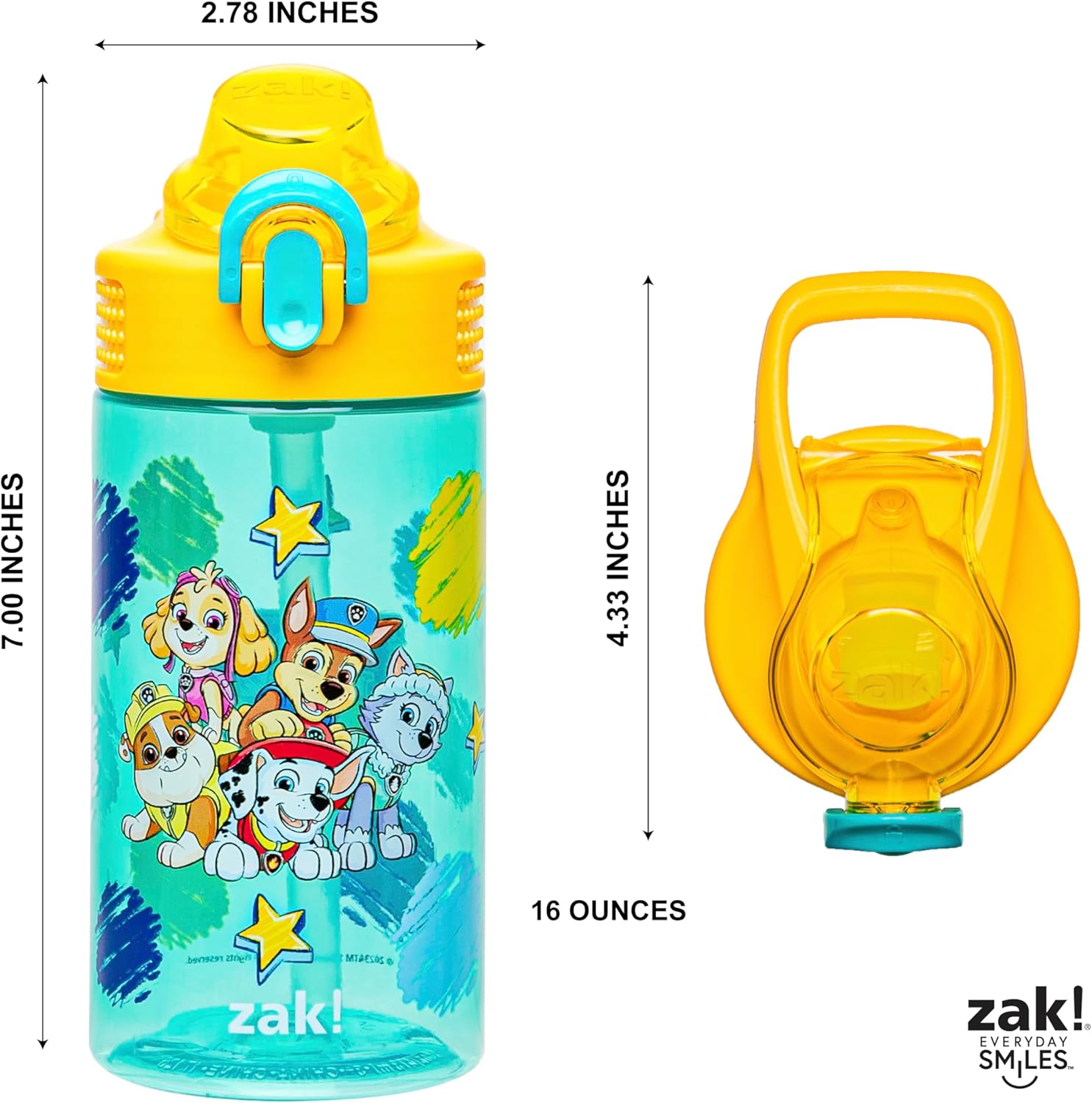 Zak Designs PAW Patrol Water Bottle - 16oz Durable Plastic With Straw & Leak-Proof Design | Perfect for School & Travel